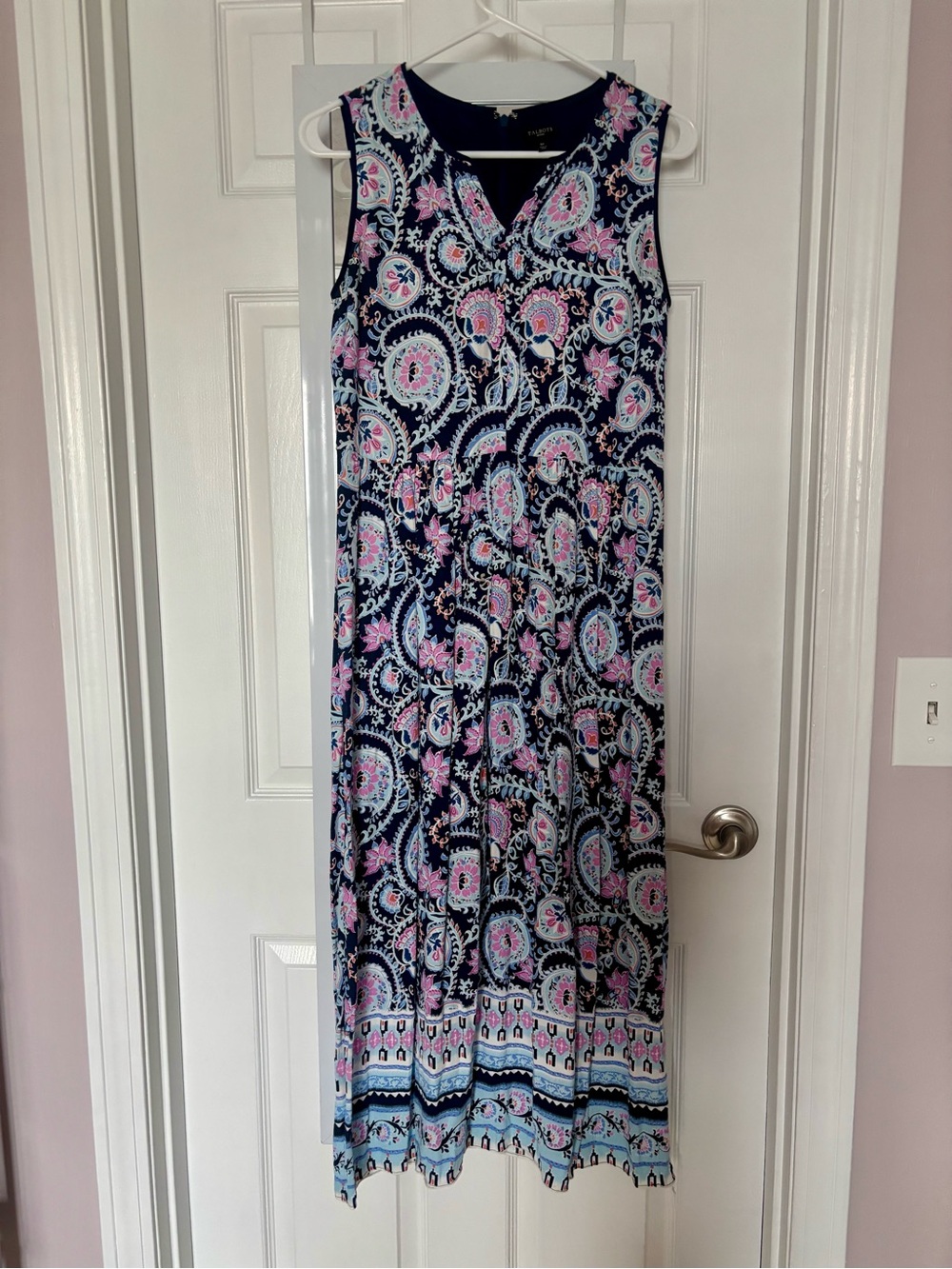 Talbots Navy Paisley Sleeveless Maxi Dress with Pink & Light Blue Accents